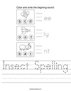 Insect Spelling Handwriting Sheet