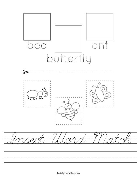 Insect Word Match Worksheet