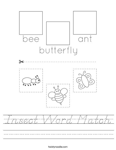 Insect Word Match Worksheet