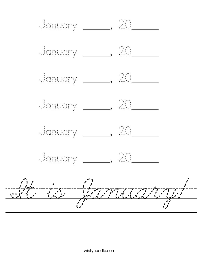 It is January Worksheet Cursive Twisty Noodle