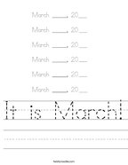 It is March Handwriting Sheet