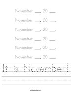 It is November Handwriting Sheet