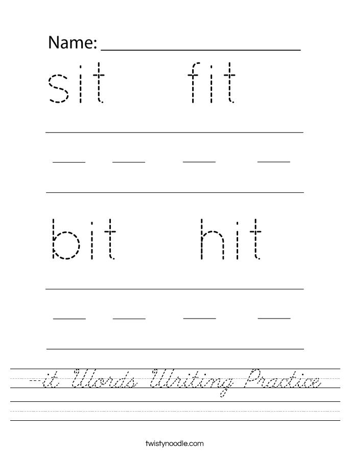 -it Words Writing Practice Worksheet