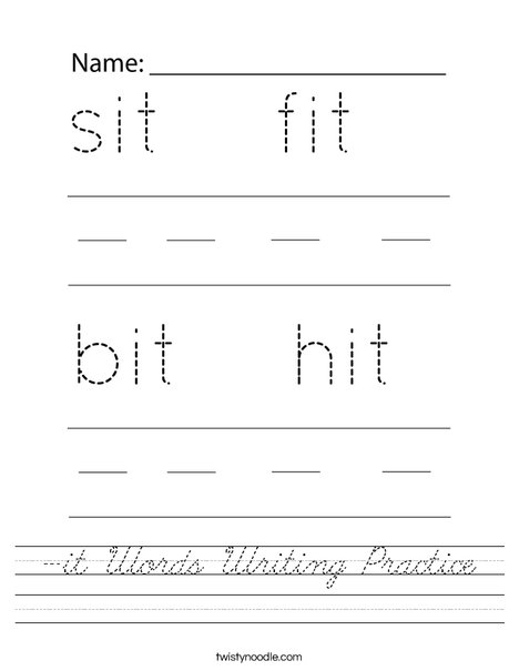 -it Words Writing Practice Worksheet