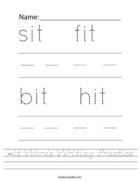 -it Words Writing Practice Worksheet