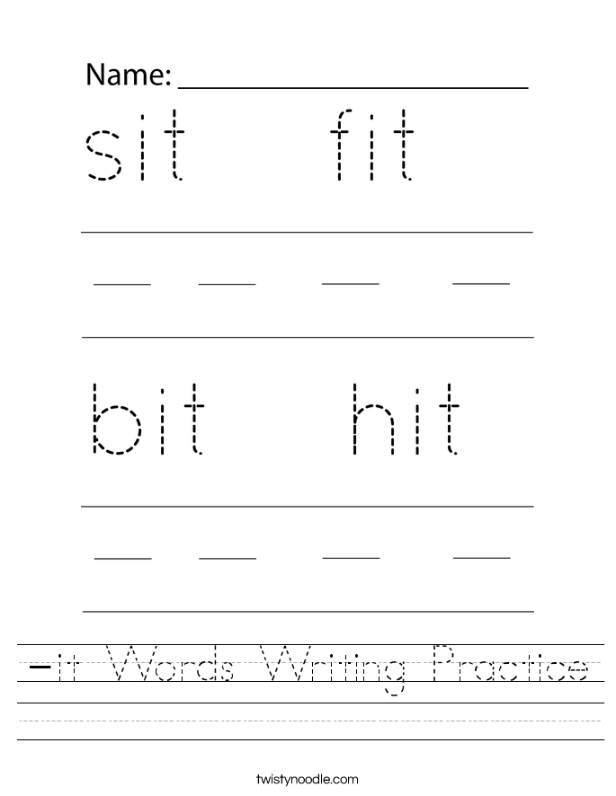 -it Words Writing Practice Worksheet