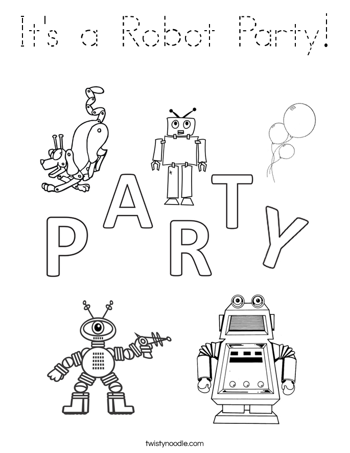 It's a Robot Party! Coloring Page