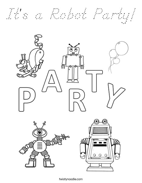 It's a Robot Party Coloring Page
