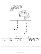 J is for Jeep Handwriting Sheet