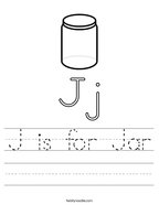 J is for Jar Handwriting Sheet