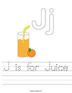 J is for Juice Handwriting Sheet