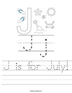 J is for July Handwriting Sheet