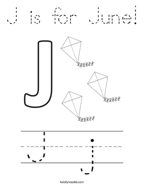 j is for june coloring page tracing twisty noodle