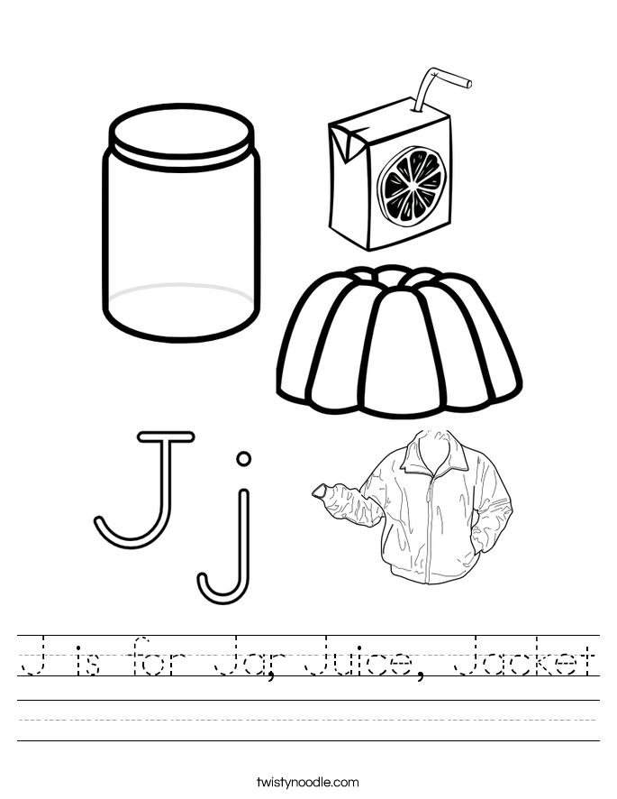 J is for Jar, Juice, Jacket Worksheet