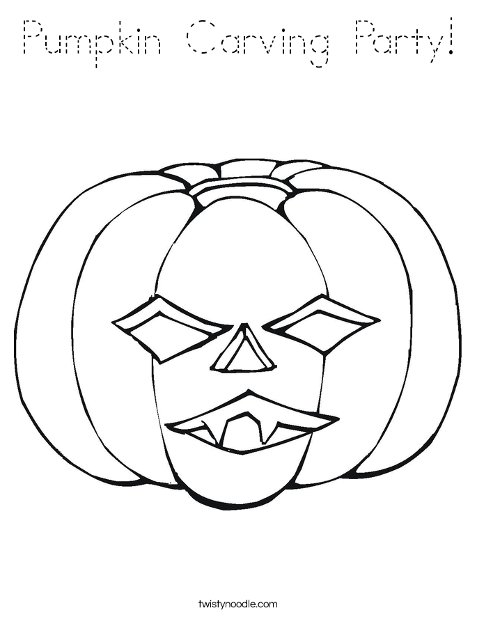 Pumpkin Carving Party Coloring Page - Tracing - Twisty Noodle