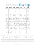 January 2021 Calendar Worksheet