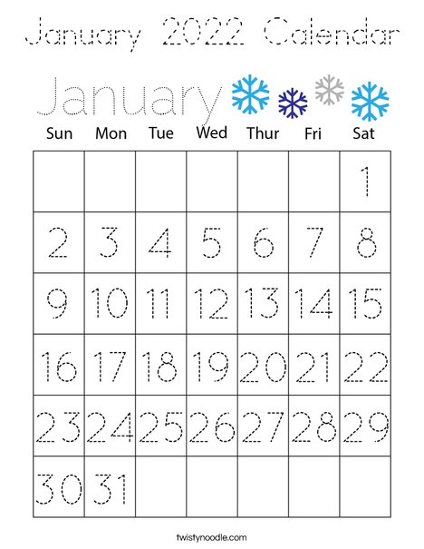 January 2021 Calendar Coloring Page