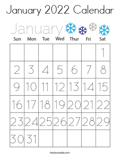 January 2021 Calendar Coloring Page