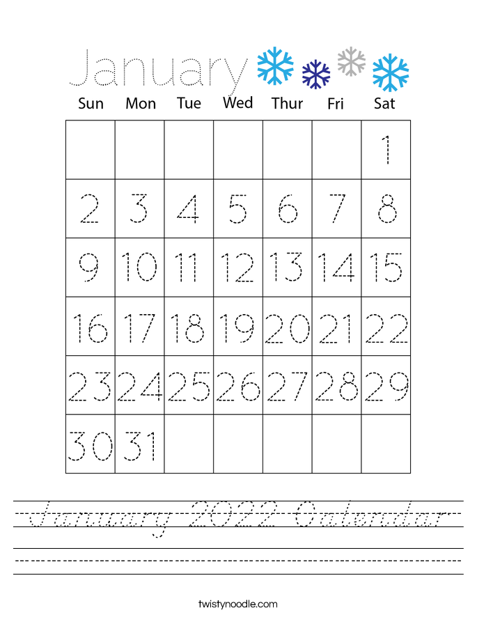 January 2022 Calendar Worksheet
