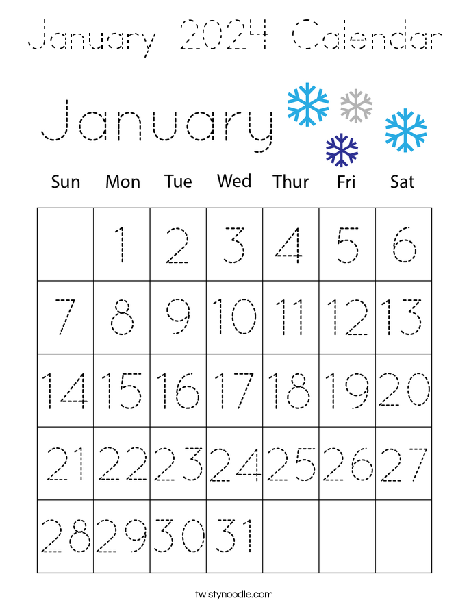 January 2024 Calendar Coloring Page