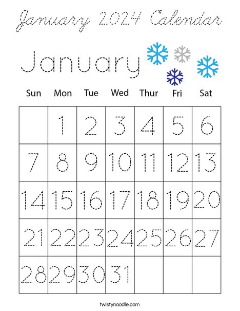 January 2024 Calendar Coloring Page