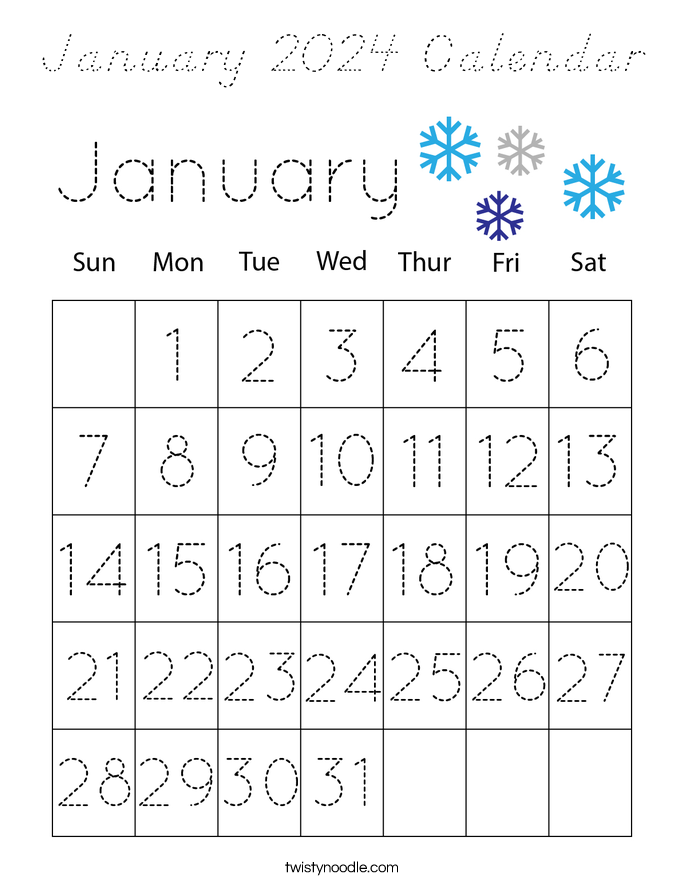 January 2024 Calendar Coloring Page