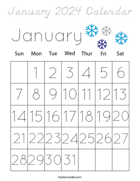 January 2024 Calendar Coloring Page