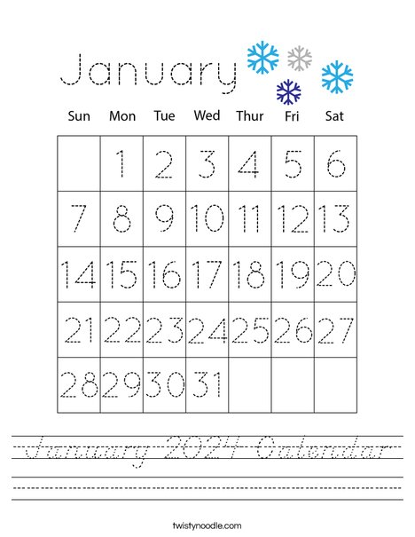 January 2024 Calendar Worksheet