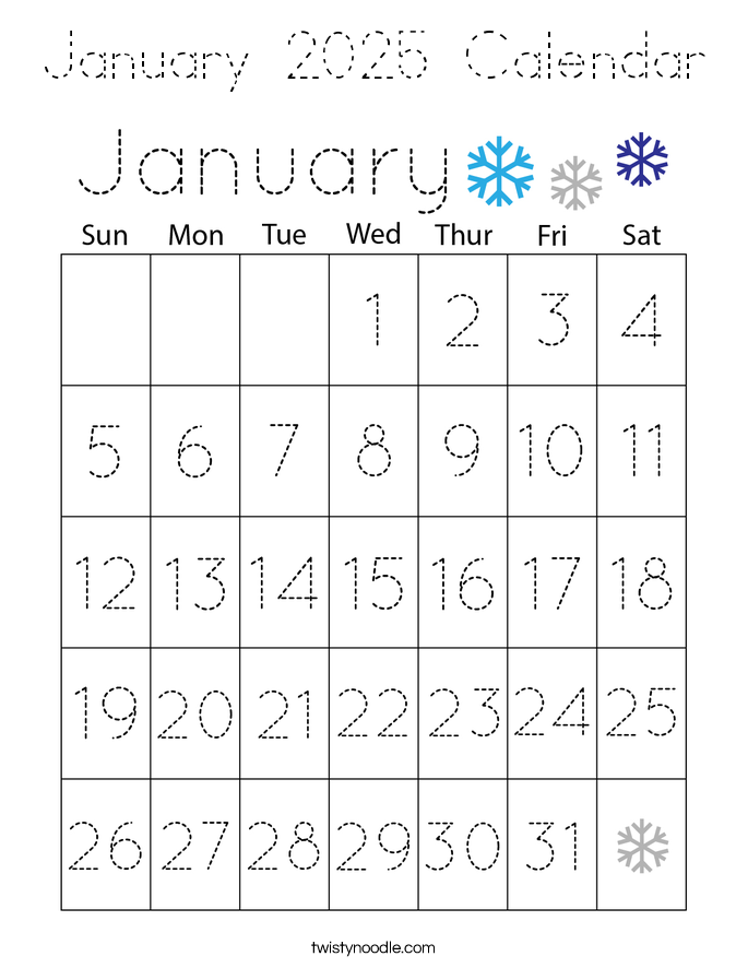 January 2025 Calendar Coloring Page