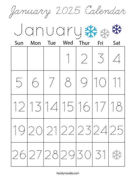 January 2025 Calendar Coloring Page
