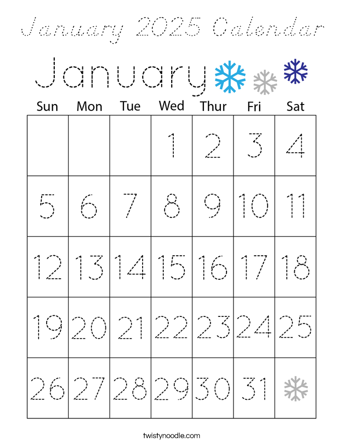 January 2025 Calendar Coloring Page