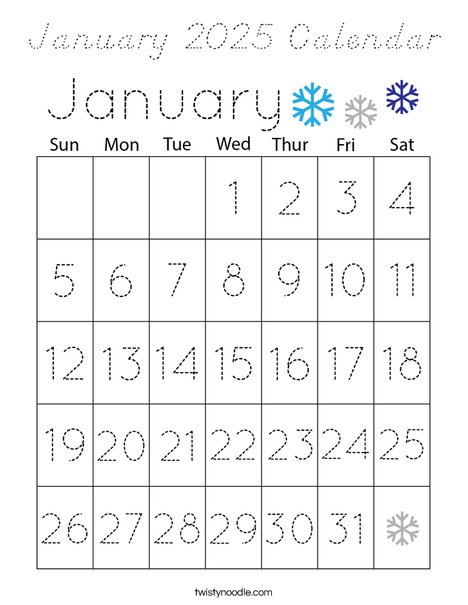 January 2025 Calendar Coloring Page