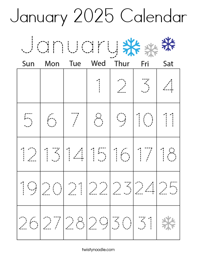 January 2025 Calendar Coloring Page