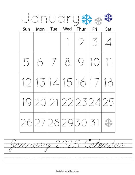 January 2025 Calendar Worksheet