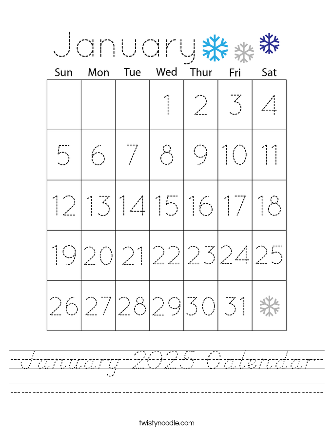 January 2025 Calendar Worksheet