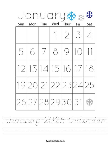 January 2025 Calendar Worksheet