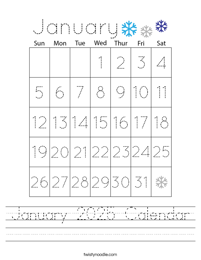 January 2025 Calendar Worksheet