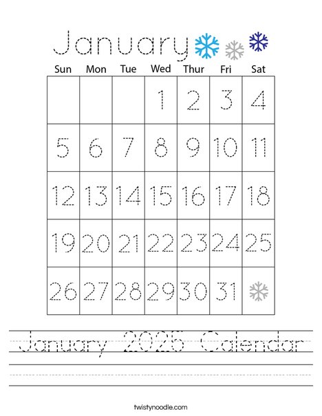 January 2025 Calendar Worksheet