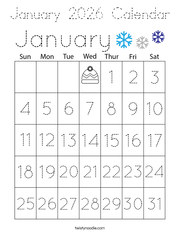 January 2026 Calendar Coloring Page