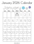January 2026 Calendar Coloring Page