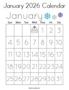 January 2026 Calendar Coloring Page