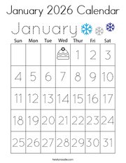 January 2026 Calendar Coloring Page