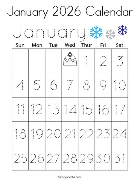 January 2026 Calendar Coloring Page