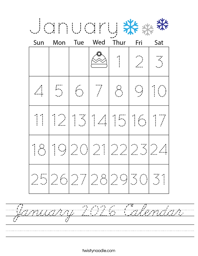 January 2026 Calendar Worksheet