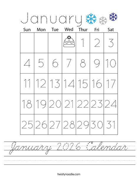 January 2026 Calendar Worksheet