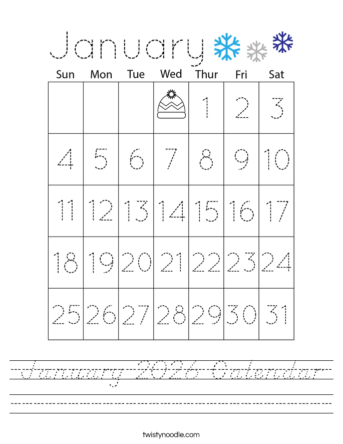 January 2026 Calendar Worksheet