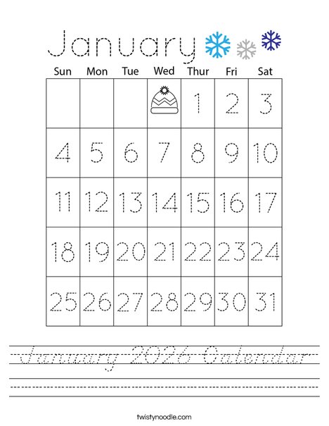 January 2026 Calendar Worksheet