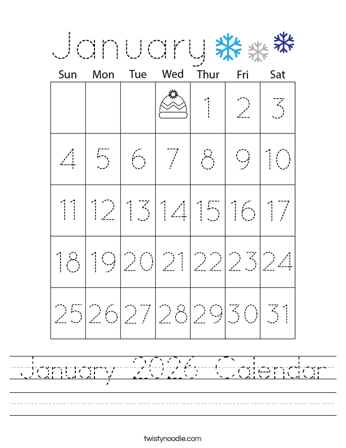 January 2026 Calendar Worksheet