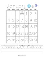 January 2026 Calendar Handwriting Sheet