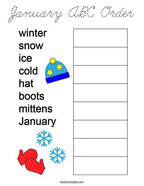 January ABC Order Coloring Page